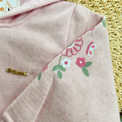  Conj. Jaqueta de Linho com Flores nas Mangas e Calça de Moletom - Rosa e Verde